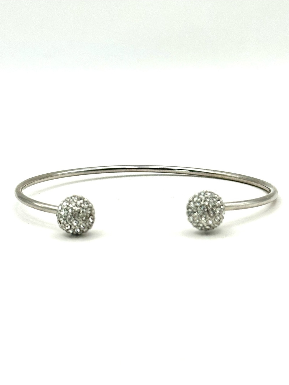Crystal Pave Ball Silver-Tone Cuff Bangle Bracelet